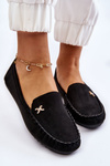 Mokasyny Damskie Zamsz Ozdoba Czarne Leah