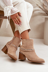 Warm Women's Heeled Boots with Chain Eco Suede Beige Hanalen