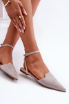 Tied Ballerina Flats Eco Suede With Pointed Toes Grey Ellesara