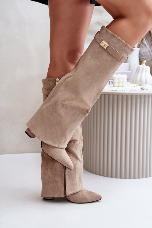 Heeled Boots With Turned Shaft Beige Evyra