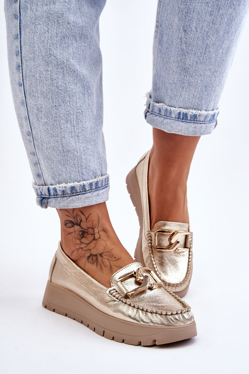 Zazoo 10141 Leather Platform Moccasins with Gold Decoration