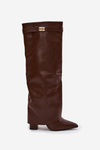 Women's eco leather boots with turned-up shaft on a heel brown Avamora