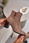 Warm Eco Suede Women's Ankle Boots With Heel Zip Fastening Brown Erillia