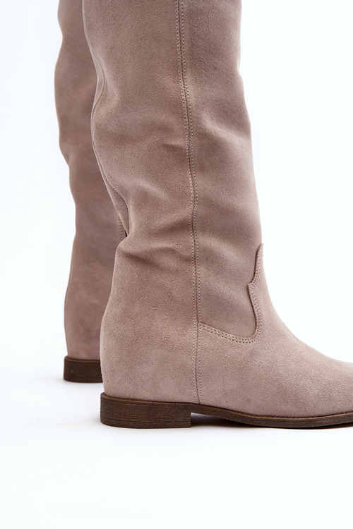 Zazoo 3407 Suede Knee-high Boots with Flat Heel Cappuccino