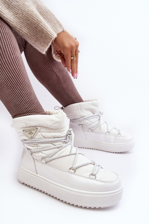 Women's Snow Boots with Platform and Lace-up White Fleure