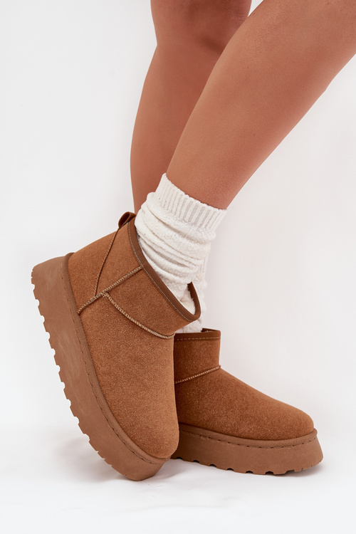 Women's Snow Boots On Platform Insulated With Fur Camel Vesirae