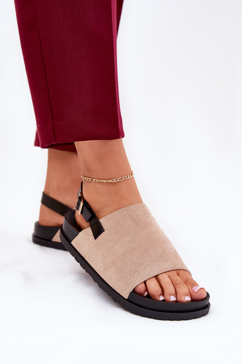 Eko Zamszowe Sandały Damskie Na Platformie Beżowe Migola