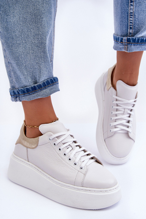 Buty Sportowe Skóra Platforma Białe Lemar 10150