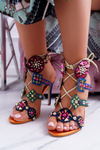 Stiletto Sandals Jetted Studs Rockers Multicolored
