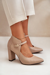 Leather Pumps With Pointed Toes On Heel Beige Laura