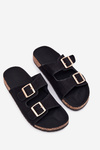 Women's Sandals With Golden Buckles And Stitching Black Lunera