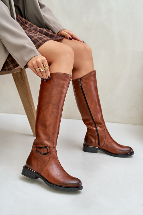 Zazoo 70140 Leather Knee High Women Boots Insulated Brown