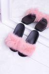 Women's Flip Flops with Natural Fur Pink Naturis