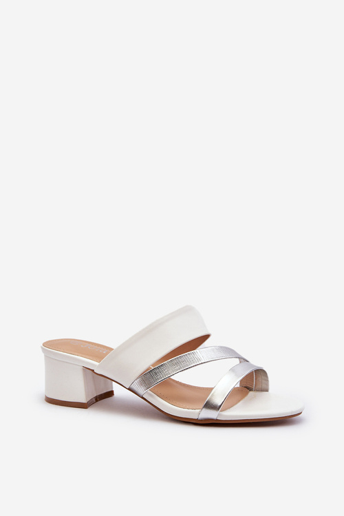 Women's Low Heel White Mules Rosila
