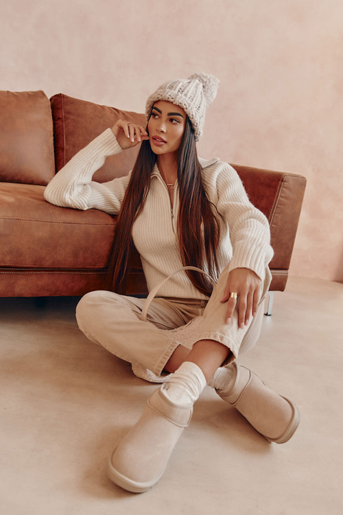 Women's Suede Low Snow Boots Light beige Shelie