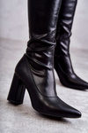 Leather High Heel Boots Black Casto