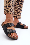 Women's Cork Platform Sandals With Buckles Black Gold Wedge
