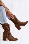 Women's Suede Boots With Cowboy Boots Khaki Ariane