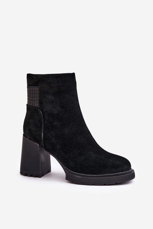 Suede Ankle Boots On Heel Insulated D&A CR42-106 Black