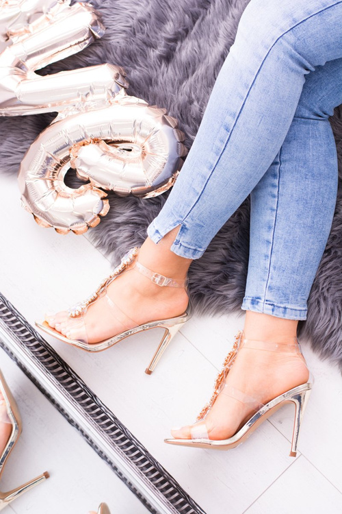 Lu Boo Gold Stiletto Zircon Sandals Serenade