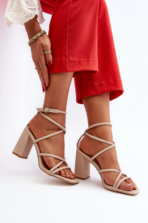 Beige Strappy Wedge Sandals Herfiana