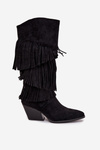 Heated Leather Cowboy Boots Women's With Fringes Black Brivina