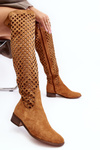 Suede Boots with Cut-Out Pattern Camel Arinna