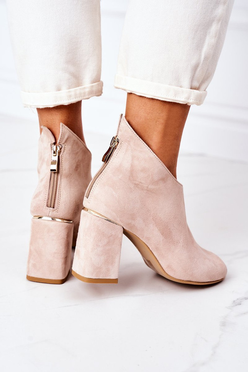 Suede Boots On A Block Heel Lewski Shoes 3044 Beige