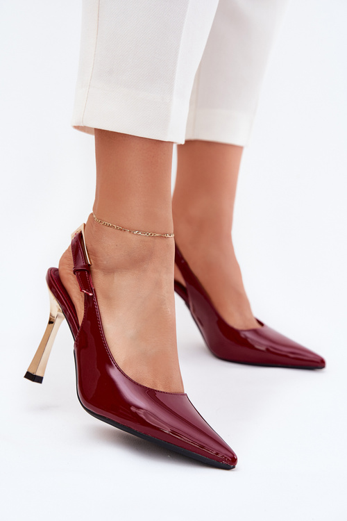 Lacquered Stilettos With Open Heel And Pointed Toes Burgundy Rivori