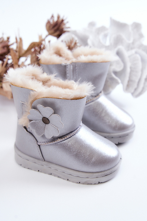 Children's Snow Boots With Flower Silver Bianca