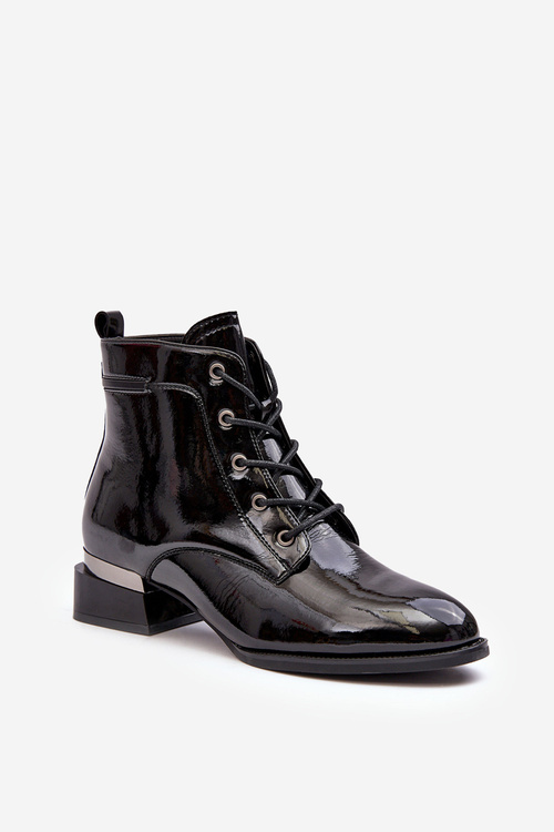 Lacquered Warm Laced Boots Black Cathrine