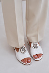 Elegant Women's Slippers On Low Heel With Decoration White Feledis