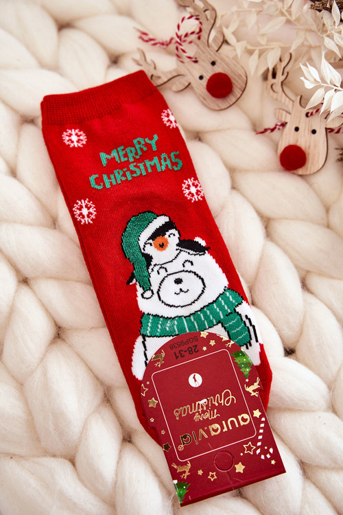 Skarpetki Dziecięce "Merry Christmas" Miś Polarny Czerwone