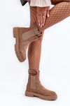 Leather Ankle Boots with Massive Sole Beige Ozaro