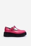 Zazoo 20102 Stylish Patent Leather Loafers on Chunky Platform Fuchsia