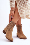 Women's Suede Openwork Boots Leski Shoes 3301 Beige