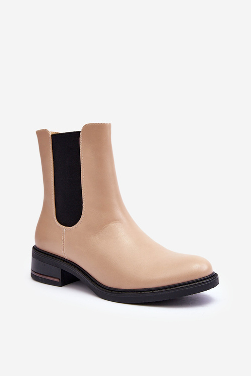 Low Leather Ankle Boots Women's Beige Tyber