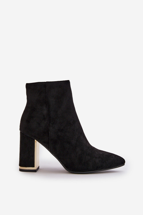 Women's ankle boots with heel, zip fastening, lined with faux suede, black Mevair