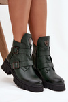 Leather Insulated Women's Boots With Buckles And Decorative Detail Zazoo 60482 Dark Green