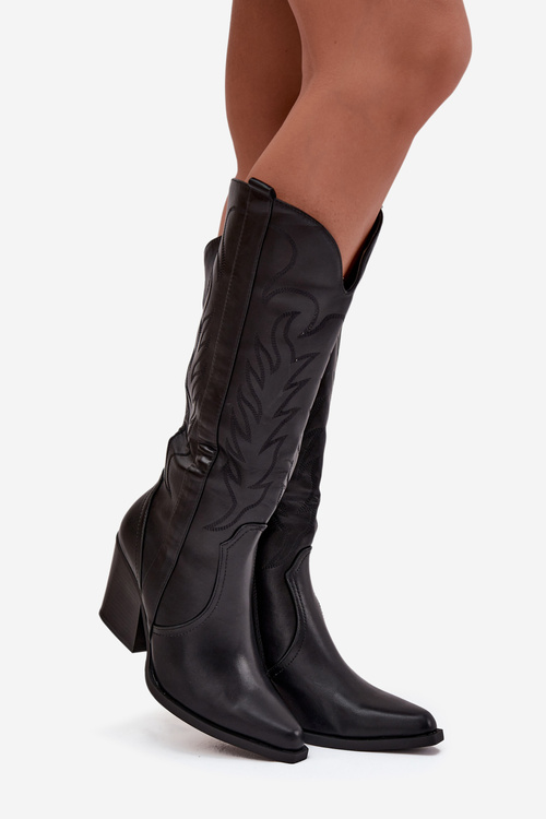 Cowboy Boots On Heel Eco Leather Insulated Black Zareen