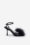 Ladies High Heels Sandals With Feathers Black Xaliope