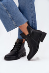 Low Women's Ankle Boots With Flat Heel With Decorative Detail Insulated Black Cylira