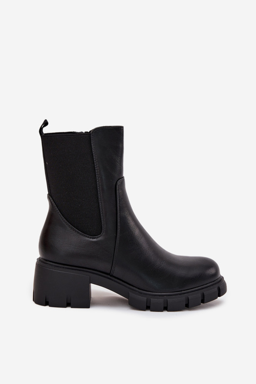 Women's Block Heeled Eco Leather Boots Black Kyra