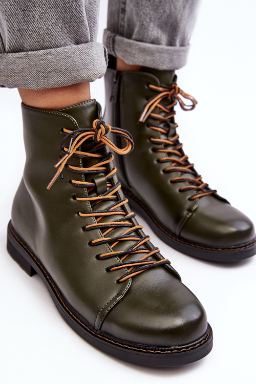 Leather Boots Shoes Women's Green Ethel