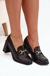 Women's Low Shoes with Heels with Embossing and Gold Detail Black Novella