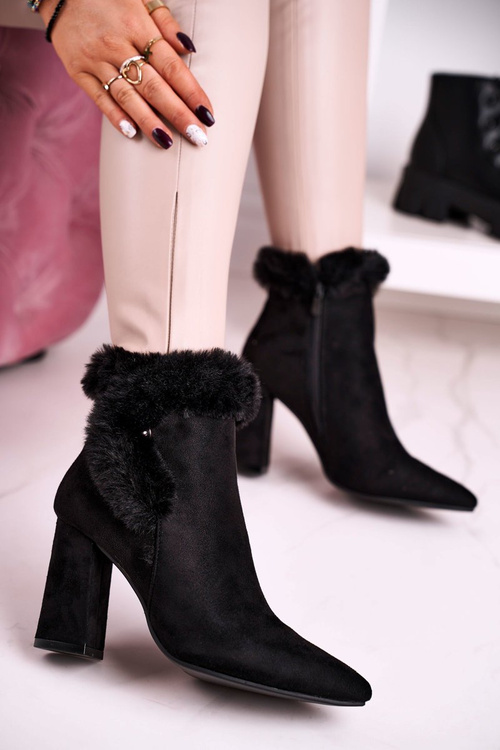 Women’s Ankle Boots With Fur Suede Black Sophie