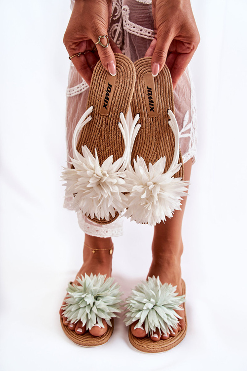 Women's Flip-flops With Fabric Ornament White Eviana