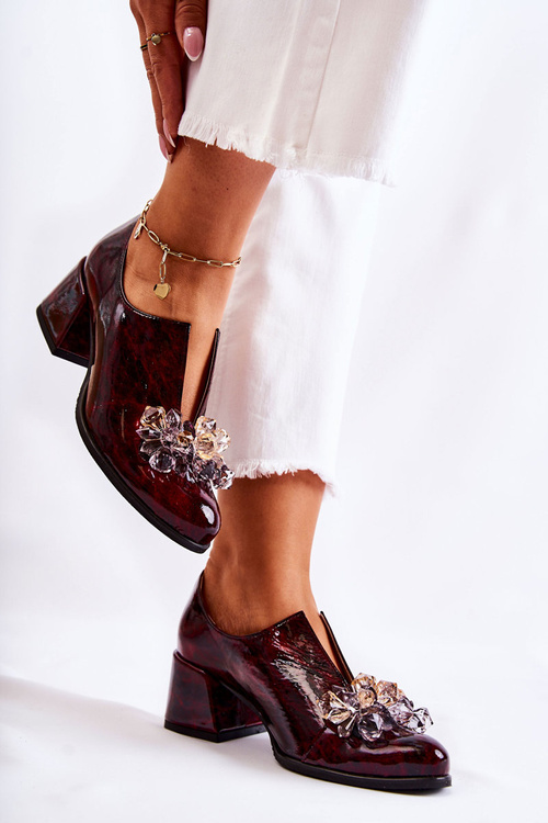 Leather Mosaic Shoes With transparent Decoration Burgundy Delaver
