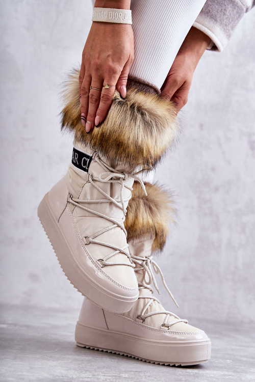 Women's Lace-up Snow Boots Beige Santero