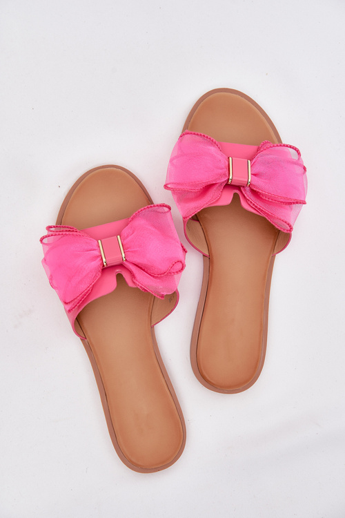 Women's Flat Sandals With Tulle Bow Fuchsia Tanira